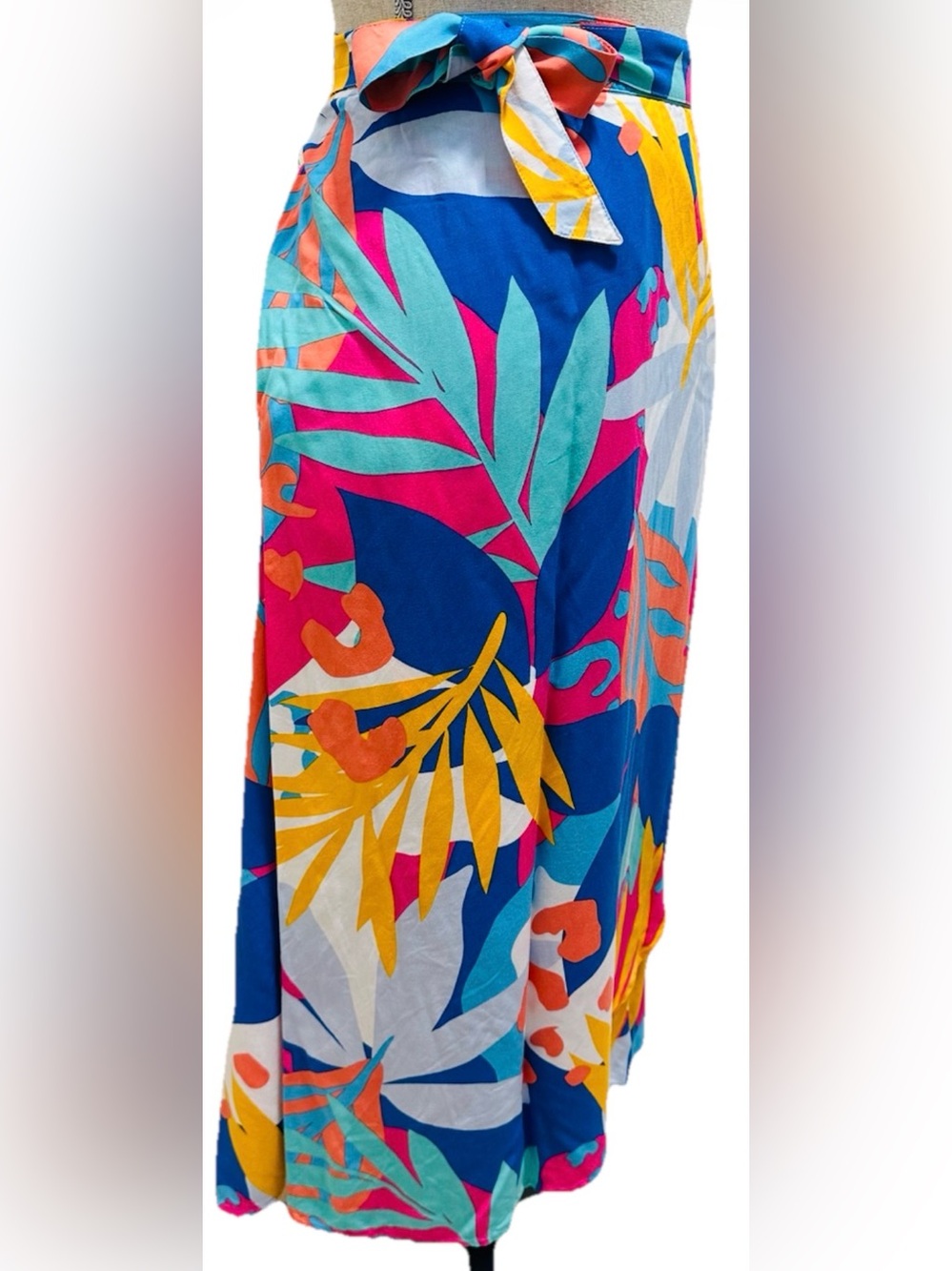 JCrew Factory Tropical Faux Wrap Skirt XXL 100% Viscose Elastic Waist Vibrant - Picture 2 of 6